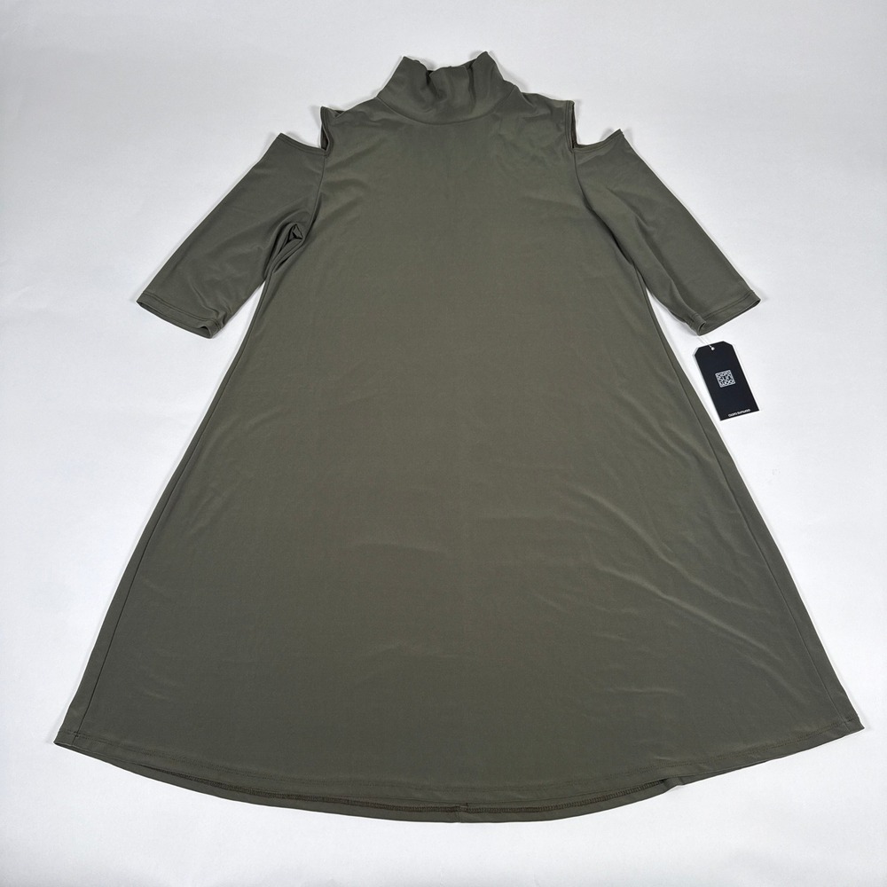 Clara Sunwoo Tunic Womens‎ XS Green Cold Shoulder Mock Neck A-Line Contemporary